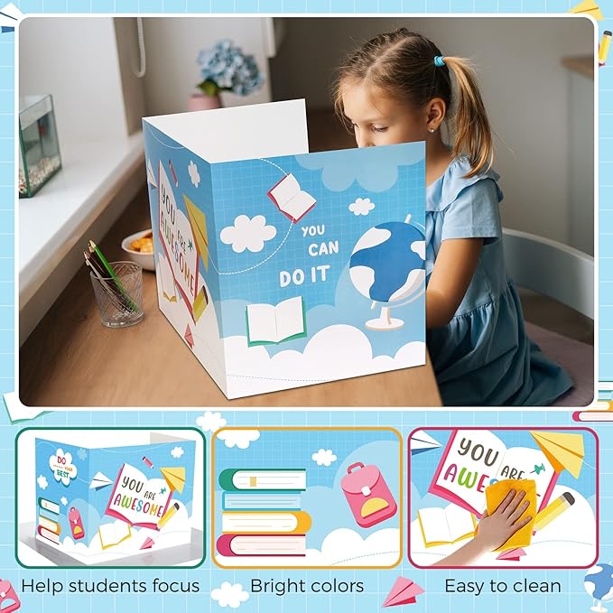 24 Pcs Privacy Boards for Student Desks Bright Colored Classroom Desk Divider Trifold Table Desk Privacy Panel Folders Screen Partition for School Teacher Student Study Test Home(Elegant)