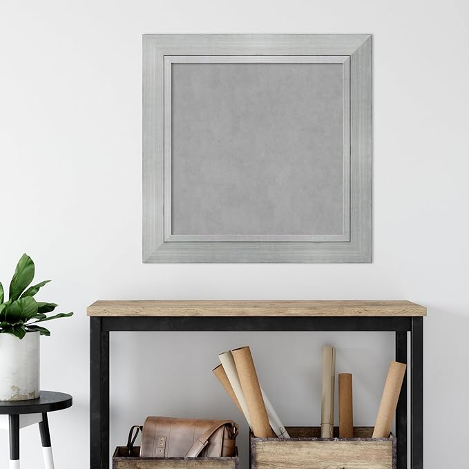 Amanti Art Silver Framed Magnetic Board 31x31 Medium Vision Board for use with Magnets, 100% Metal Sheet to Display Items as Office Decor or for Home Organization in mudroom, Kitchen or Kids Room