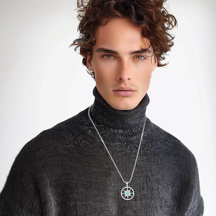Compass Necklace for Women Men 925 Sterling Silver Pendant Urn Necklaces for Ashes Picture Locket Necklace Anchor Necklace Viking Necklace Crystals CZ Moonstone Abalone Shell Turquoise Compass Jewelry