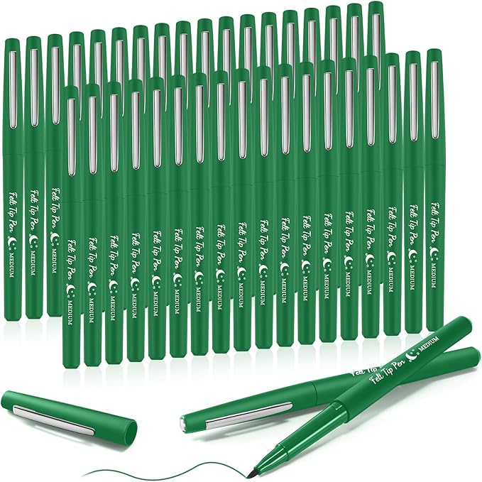 Fuyoooo 36 Pcs Felt Tip Pens 0.7mm Medium Point Colored Felt Tip Pens for Journaling Planner Writing Note-taking Art Office and School Supplies(Green)