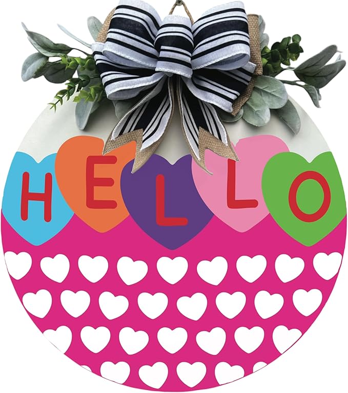 Wood front door sign Wood sign Home decor Welcome sign Sign for front door House warming gift Wedding gift (Hello Hearts(UV018), 11" Width)