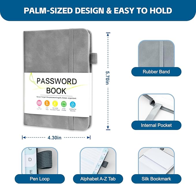 MOSA BEAR Password Keeper Book with Alphabetical Tabs，4.3"x5.7" Small Password Books for Seniors Password Notebook for Internet Website Address Log in Detail(Grey) [Unknown_Binding]