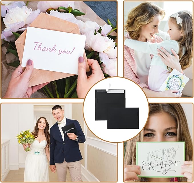 Silunkia Black Greeting Cards with Envelopes 4.25 x 5.5 Heavyweight Single Panel Cardstock and Printable A2 Envelopes Self Seal 20 Packs for DIY Wedding Invitations, Christmas, Birthday Party