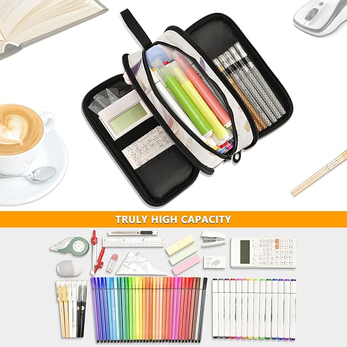 BOENLE Custom White Horse Butterflies Pencil Case Box Boys Girls Personalized Name Large Pencil Pouch Stationery Pen Bag Organizer for Kids Adults School Office