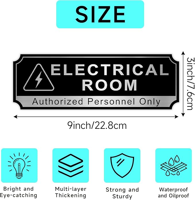 Electrical Room Sign for Business Door, Self-Adhesive Durable Modern Electric Closet Room Sticker for Home, Brushed Silver Authorized Personnel Only Signs for Business ，Workplace