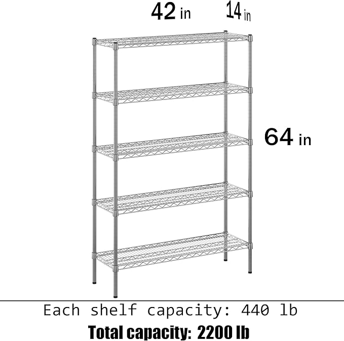 Regal Altair 14" Deep x 42" Wide x 64" Height Wire Shelving Kit | 5-Tier | NSF Commercial Storage Rack Unit