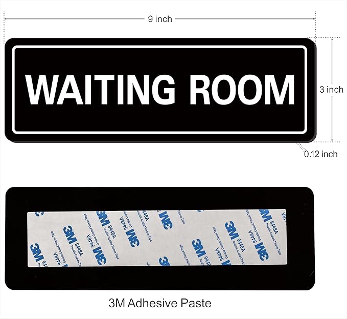 Waiting Room Sign - Premium Durable Acrylic Material, Super Strong Adhesive, Quick Installation, Suitable for Your Home and Business (9 × 3 Inches, Black)