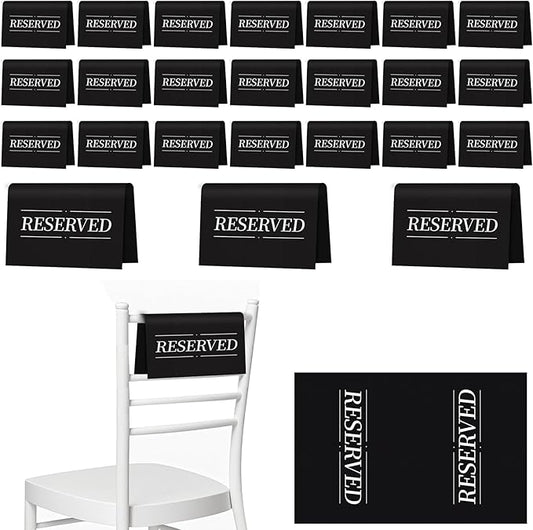 24 Pcs Reserved Seating Signs Reserved Chair Sign Printed Placeholder for Church Pew, Wedding, Party Events (Black, 24 Pcs)