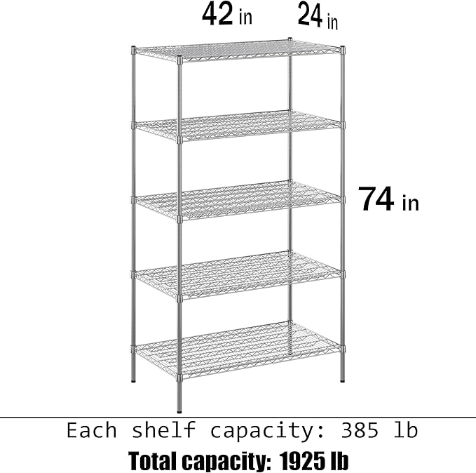 Regal Altair 24" Deep x 42" Wide x 74" Height Wire Shelving Kit | 5-Tier | NSF Commercial Storage Rack Unit