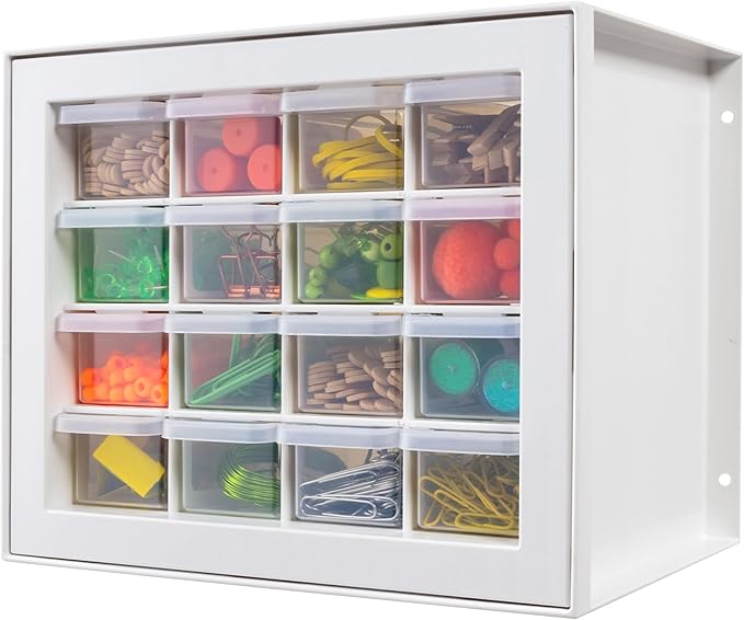 IRIS USA Small Drawer Organizer Storage, 16-Drawer Craft Cabinet for Screws Hardware Art Supplies Small Parts Nuts Bolts Nails Tool Container, Drink Packet and Water Flavor Packet Organizer, White
