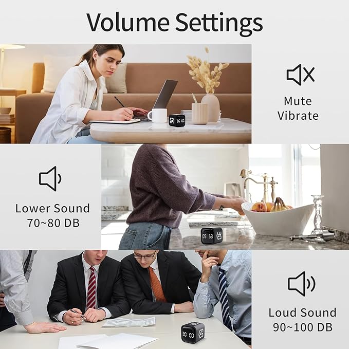 Productivity Timer Flip Gravity Sensor Cube Timer Countdown & Countup,Mute & Vibrate & Sound，5/10/30/60min & Custom Timing, Perfect for ADHD,Work,Learning,Kitchen Cooking (1Black)
