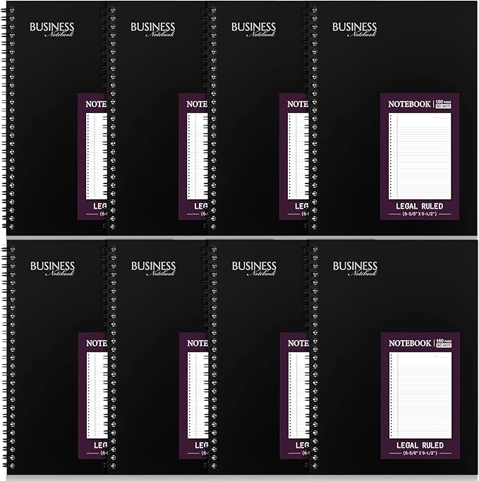 Resurhang 8 Pack Wirebound Business Notebook Legal Ruled Spiral Notebook 6-5/8" x 9-1/2" 80 Sheets Per Pad Professional Journal for Office Journal Planner Work Meeting Men Women(Purple)