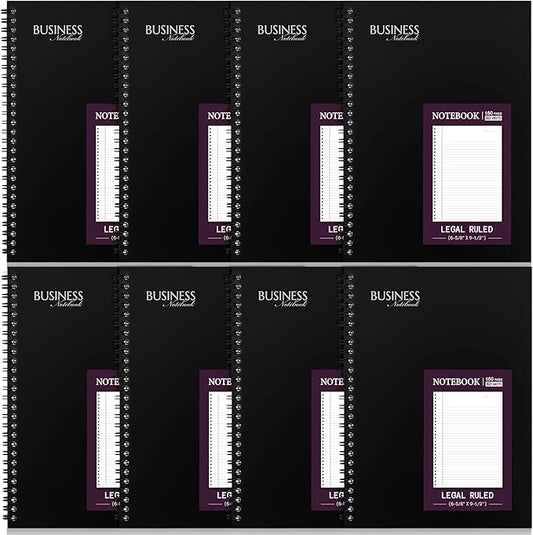 Resurhang 8 Pack Wirebound Business Notebook Legal Ruled Spiral Notebook 6-5/8" x 9-1/2" 80 Sheets Per Pad Professional Journal for Office Journal Planner Work Meeting Men Women(Purple)