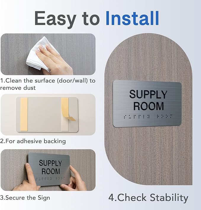 SECURITY OFFICE Signs with Raised Text & Grade 2 Braille, Brushed Aluminum/Silver Finish Easy Install with Double-Sided Tape, ADA Compliant Storage Room Door Sign for Businesses & Offices