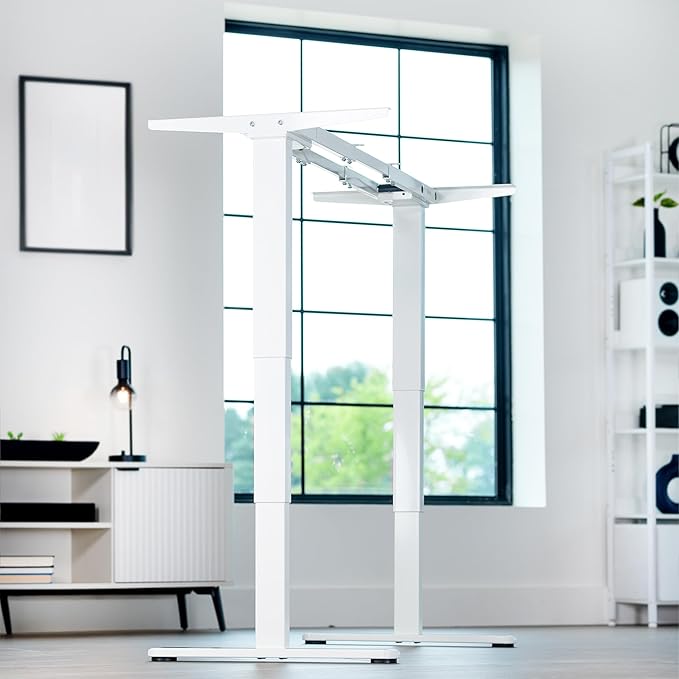 VIVO Electric Dual Motor Stand Up Desk Frame for 40 to 85 inch Table Tops, Frame Only, 3 Stage Height Adjustable DIY Workstation with Memory Controller, White, DESK-V103EW