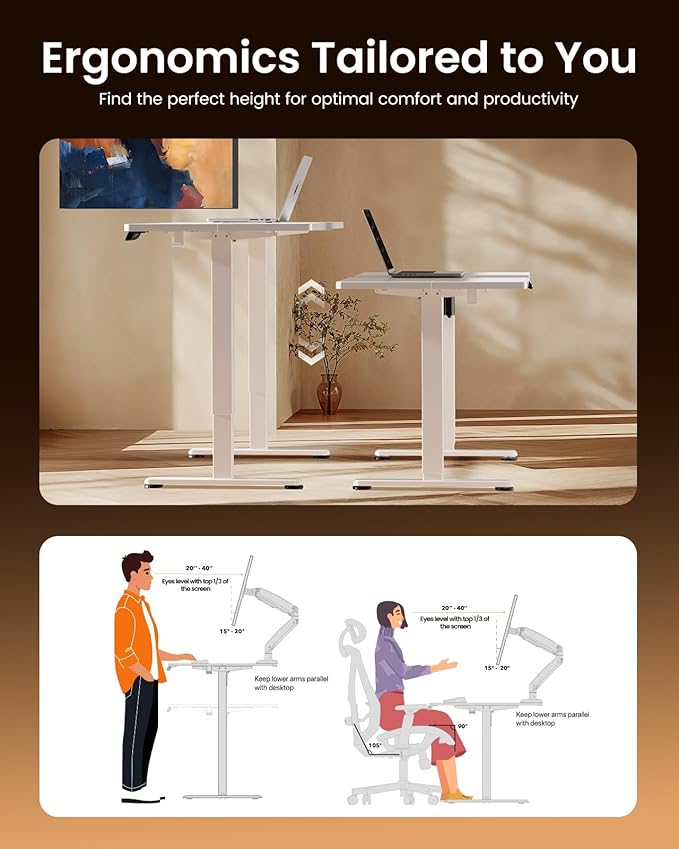 ErGear Height Adjustable Electric Standing Desk, 48 x 24 Inches Sit Stand up Desk, Memory Computer Home Office Desk with Two-Piece Desktop (White)