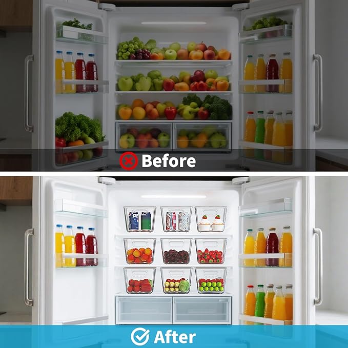 KJIXYUNG 6 Pack Clear Stackable Storage Bins with Lids, Large Plastic Pantry Organizers and Storage Containers for Kitchen Cabinet, Fridge, Closet, Bathroom - BPA-Free Home Organization Must Haves