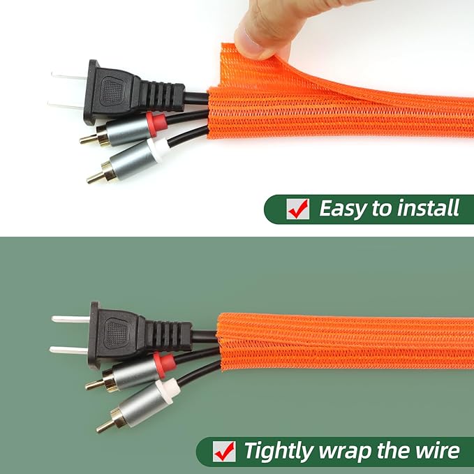 Split Wire Loom Tubing, Cable Protector Sleeve, Braided Cable Management for TV/Computer/Home Theater/Engine Bay, Cord Protectors from Pets No Chew (Orange, 3/4"-10ft)