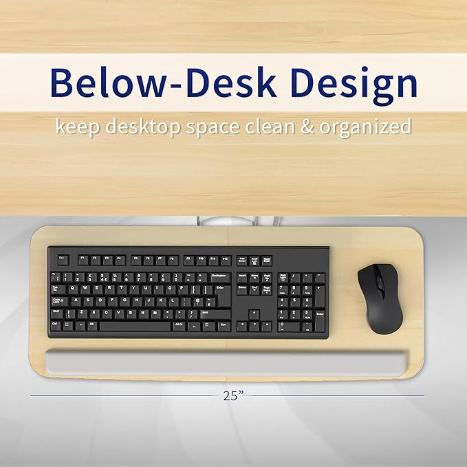 VIVO Adjustable Computer Keyboard and Mouse Platform Tray Ergonomic Under Table Desk Mount Drawer Underdesk Shelf, Light Wood, MOUNT-KB03C