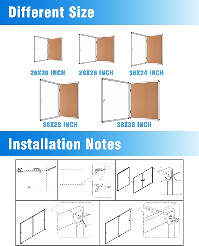 Mifuro 2 Pack 38"x38" Enclosed Bulletin Board, Lockable Weather-Resistant Aluminum Cork Noticeboard for School & Office, Silver Frame w/Cork
