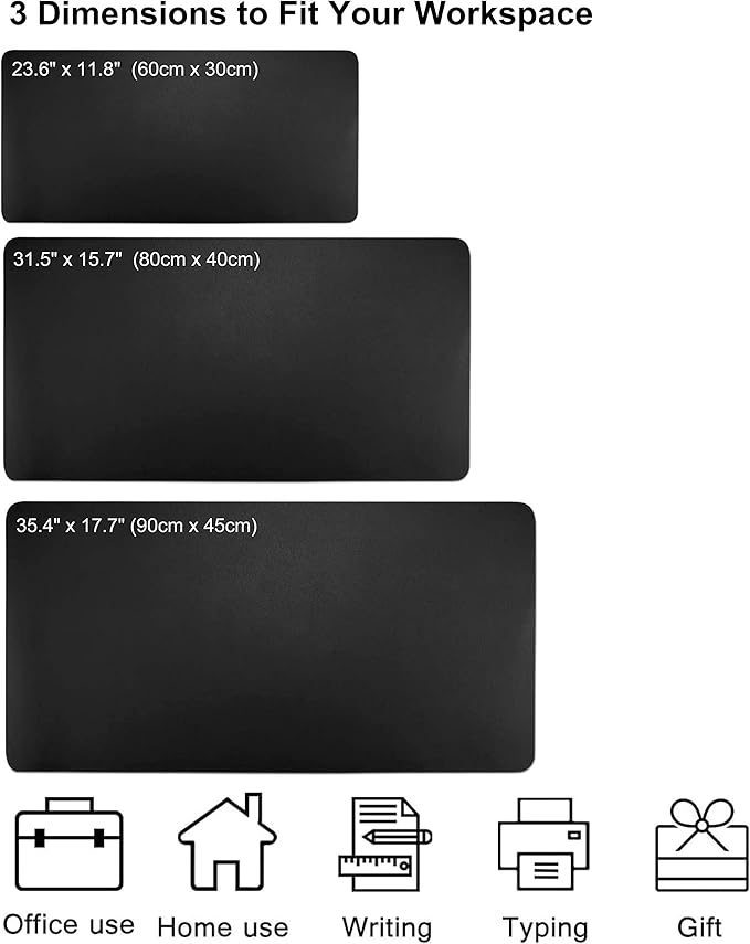 SUJAYU Dual Sided PU Leather Desk Pad, Mouse Pad, Office Desk Mat, Non-Slip Laptop Desk Pad, Waterproof Desk Writing Pad for Office and Home (35.4" x 17.7", Black)