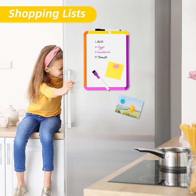 VUSIGN Small White Board Dry Erase, 8.5''x11'' Magnetic Dry Erase Board, Mini Whiteboard with Markers for Students, Fridge, Wall, Locker, Colorful Frame
