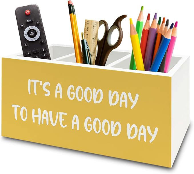 XPH Inspirational Pen Pencil Holder Organizer for Desk, Inspirational Gifts for Women, It's a Good Day to Have a Good Day Motivational Wooden Box Sign for Home Office Desk Tabletop Decorations