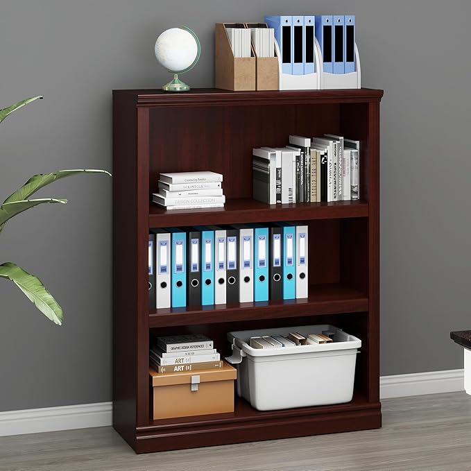 Bevfint 43 in Tall Bookcase, 3-Tier Bookshelf Open Storage, 33 inch Wide Floor Standing Indoor Furniture, Book Cases for Home School Library Office Bedroom Kids, Mahogany 3 Tiers