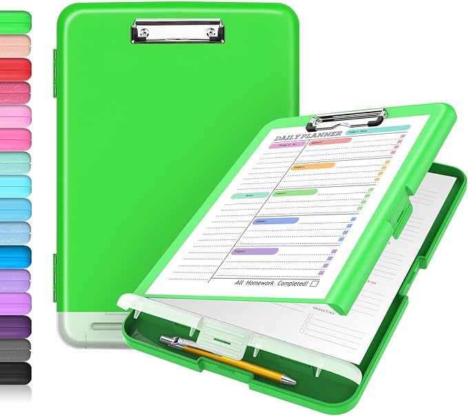 Sooez Clipboard with Storage, High Capacity Nursing Clip Board 8.5 x 11 with Pen Holder & Low Profile Clip, Plastic Clipboards Case Box, Teacher Must Haves School Office Supplies,Letter Size/ A4
