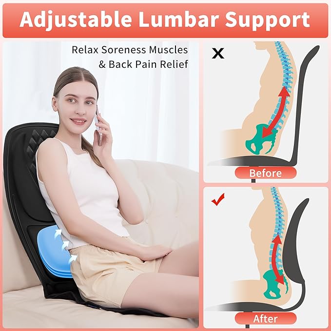 comrelax Back Massager for Chair with 8 Motors, Massage Chair Pad, Seat Massager with Lumbar Support,Heating Pad for Home/Office/Wife/Husband/Christmas