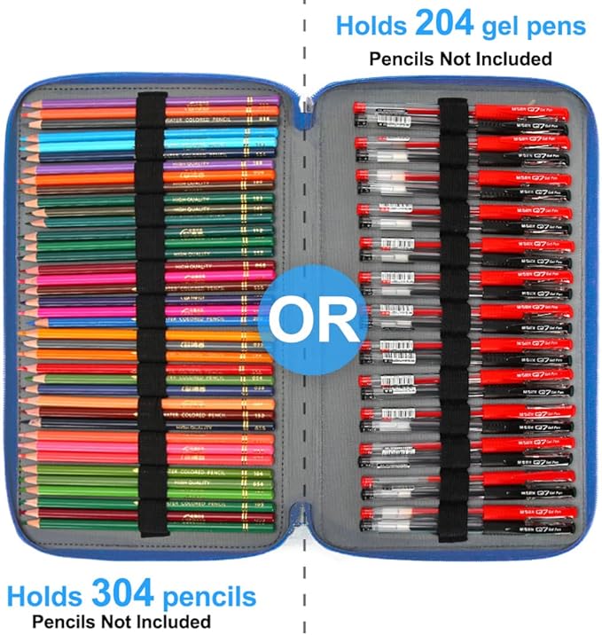 Vomgomfom Large Capacity Pencil Holder - Zipper Closure Twill Fabric Case for 300 Colored Pencils or 200 Gel Pens, Artist Organizer (Blue Rose)
