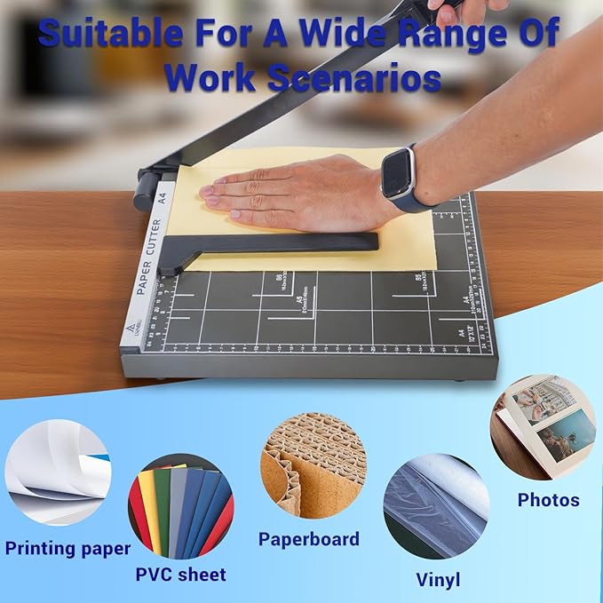 LSINBIU Guillotine Paper Cutter, 12" Cut Length Paper Trimmer with Sharp Blade and Metal Base, 12 Sheets Capacity with Safety Guard, Precision paper slicer for Cutting Paper, Card,Photos,Vinyl
