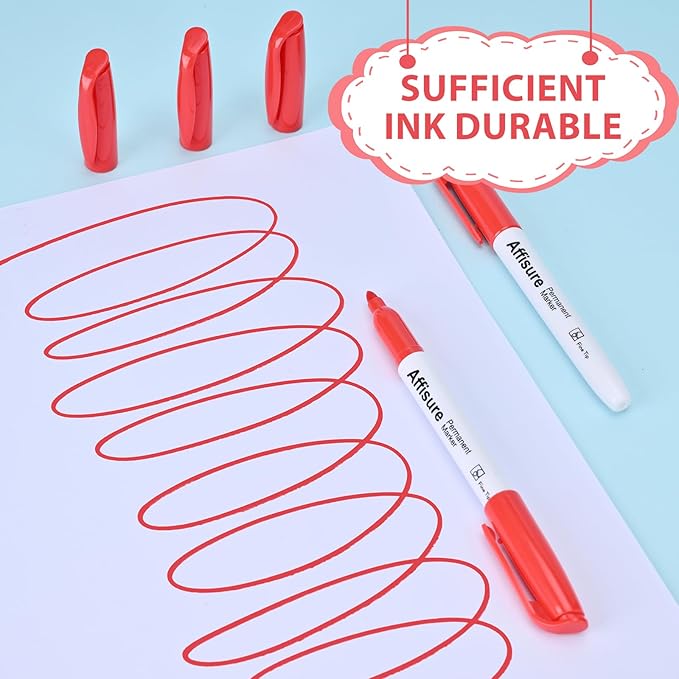 Affisure Red Permanent Markers Bulk, 75 Count, Quick Drying and Fade Resistant, Fine Point Marker works on Paper, Plastic, Metal, Wood, Perfect for Classroom, Home, Office