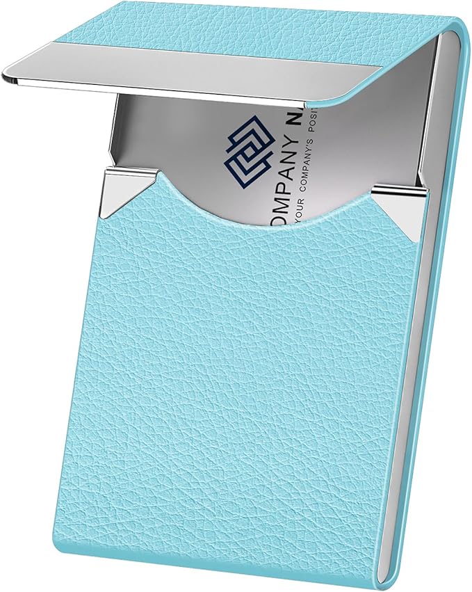 DMFLY Business Card Holder, Pocket Business Card Case, Slim Card Holders for Men or Women, PU Leather Business Card Carrier Metal RFID Blocking Name Card Holder with Magnetic Clasp