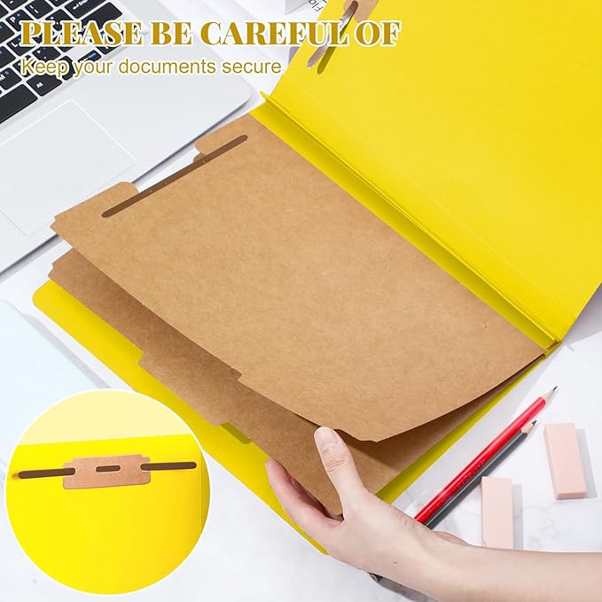 Skyygemm 48 Pcs Classification Folders Letter Size, 2 Divider Pressboard File Folders with 3. 5 Inch Expansion, 2 Prongs Fastener, Heavy Duty Office File Organizers for Teachers, Medical (Yellow)