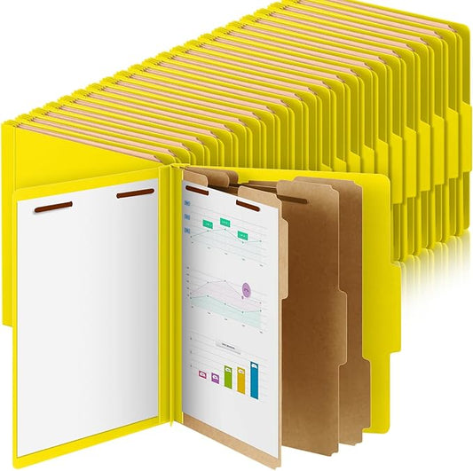 Skyygemm 48 Pcs Classification Folders Letter Size, 3 Divider Pressboard File Folder with Fasteners, Expanding File Organizer Bulk for School Teachers, Office Employee, Coworker, Staff (Yellow)
