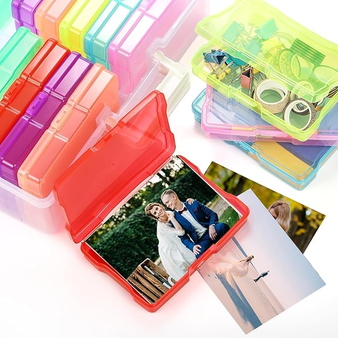 Haundry Photo Storage Box with 16 Inner 4" x 6" Photo Case, Portable Storage Organizer with Handle Craft Keeper for Picture, Stickers, Stamps, Screws, Hair Clips, Colored