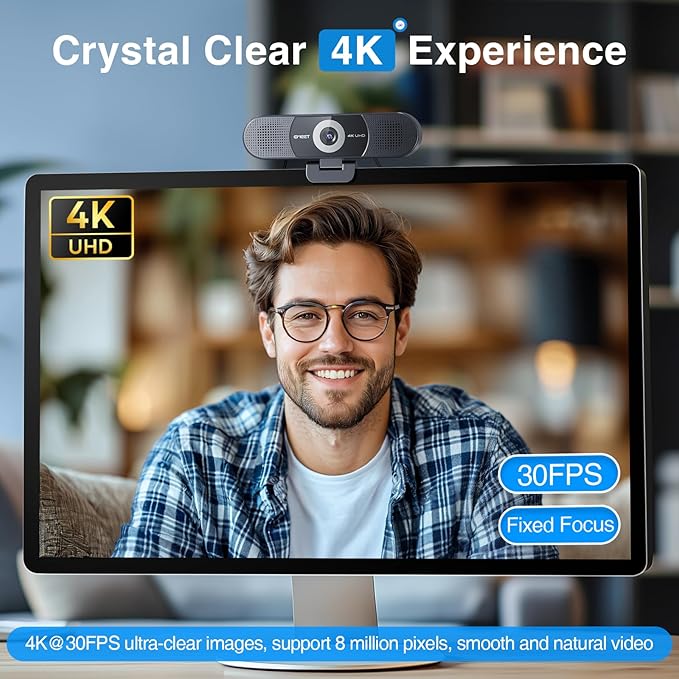 EMEET C980 PRO 3-in-1 4K Webcam with Microphone and Speaker, 60°-98° Wide Angle Webcam w/ 4 Noise Cancel Mics, 2 Speakers, Fixed Focus, Magnetic Privacy Cover, Great for Group and Personal Video Calls