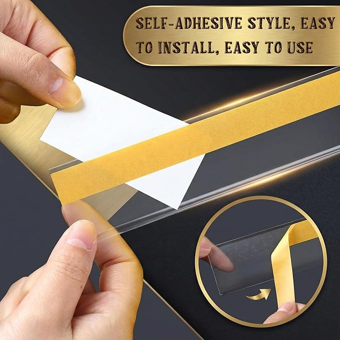 Fainne 25 Pcs Shelf Label Strips 1.5''H x 48 L Self Adhesive Shelf Label Holder Gondola Price Tag Stick on Plastic Clear Ticket Channel for Metal Wood Plastic Rack
