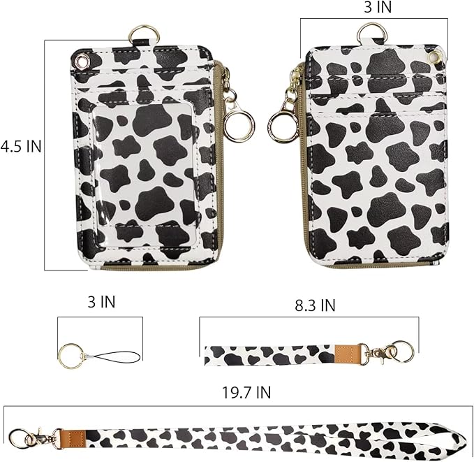 Cow Print Badge Holder,Leather Id Badge Holders with Breakaway Lanyards,Wallet Lanyards for Id Badges for Women Men Woker Office Nurse School Teacher Student