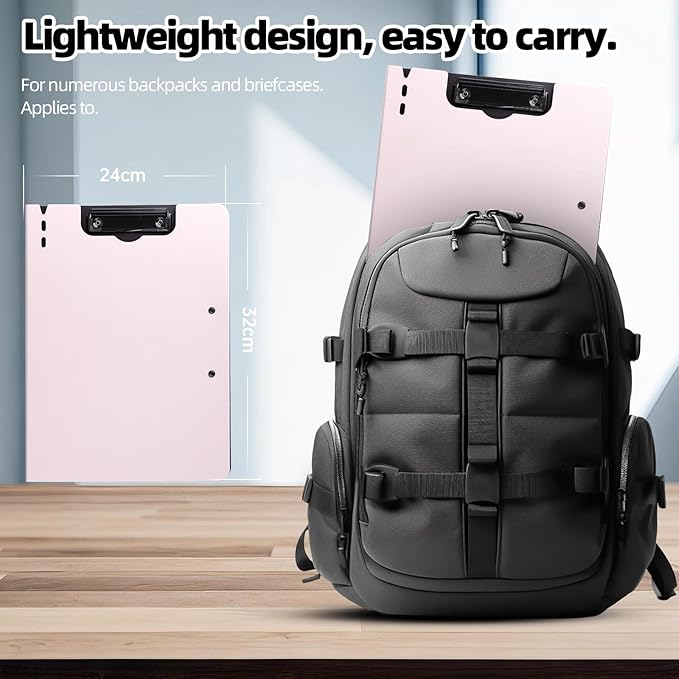 FRETONBA Clipboard Folder, A4 Foldable Clipboard with Horizontal and Vertical Double Metal Clips, 360 Degree Foldable Binder Clipboards with Pen Holder, File Cover Work Folder Clipboards, Pink