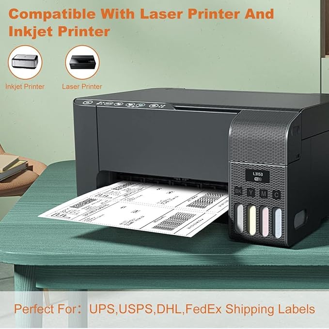 BESTEASY 200 Half Sheet Self Adhesive Shipping Labels, Laser/Ink Jet White Blank Shipping Labels 8.5" x 5.5" Address Labels (100 Sheet Total 200 Labels)