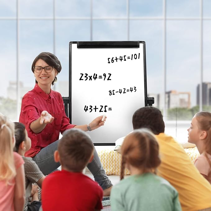 Dry Erase Board with Stand - Double Sided 28"x20" Portable Writing Whiteboards, Height Adjustable & 360° Rotating U Stand Magnetic Whiteboard for Home, School, Restaurant & Presentation