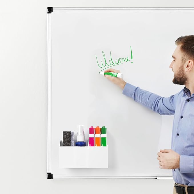 HBlife Magnetic Dry Erase Marker Holder for Whiteboard with 2 Compartments, Acrylic Wall Mount Magnet Pen Pencil Holder for Refrigerator, Locker Organizer Accessories for Classroom Office, White