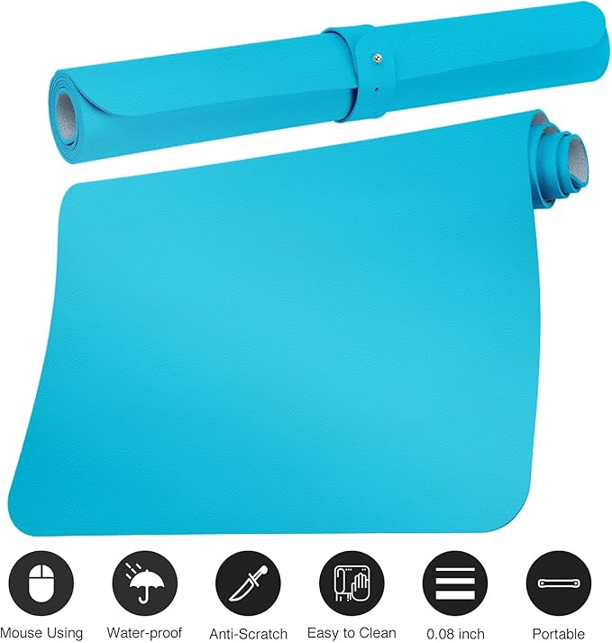 Boutilon Leather Desk Pad Protector,Non-Slip Mouse Pad,Laptop Desk Pad,Office Mouse Mat,Waterproof Leather Desk Blotter,Desk Writing Pad for Office and Home (M-Blue,30"x14")