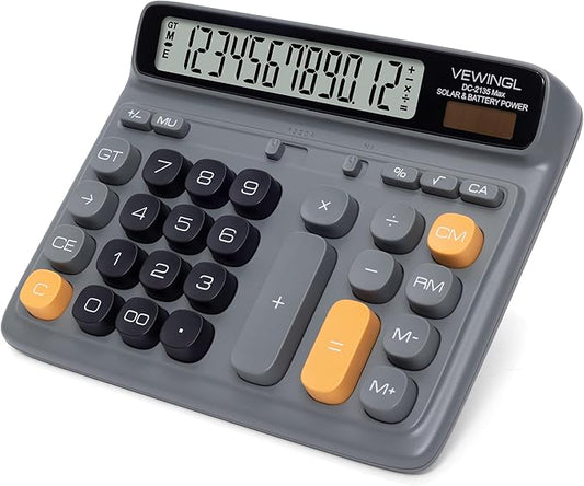 VEWINGL Desktop Calculator with Large LCD Display, 12-Digit Dual Power Solar & Battery Office Calculator with Big Buttons for Business, Accounting & Home Use (Green, L)