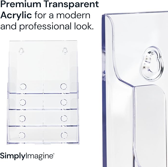 SimplyImagine Acrylic Brochure Holder, 4 Tier Clear Literature - 8.5 x 11 inches, Pamphlet Holder, Wall Mount/Countertop Plastic Flyer Display Stand Organizer for Display Flyer, Booklet, Document