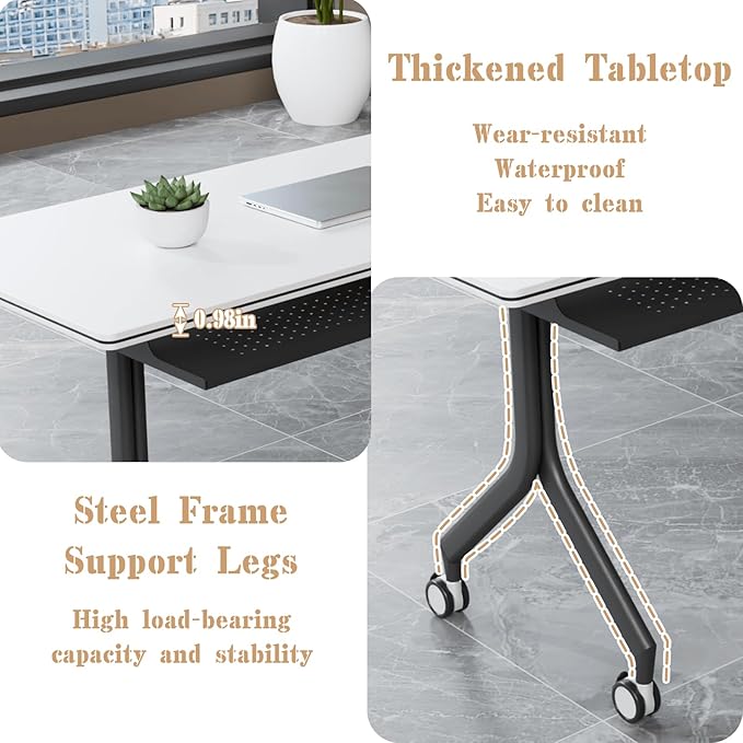 Goakwwuz Conference Room Table, Folding Conference Tables,Thicken Grey Tabletop,Flip Top Wooden Seminar Meeting Room Table for Conference Room Offices (6, Black Drawer, 55.1”)