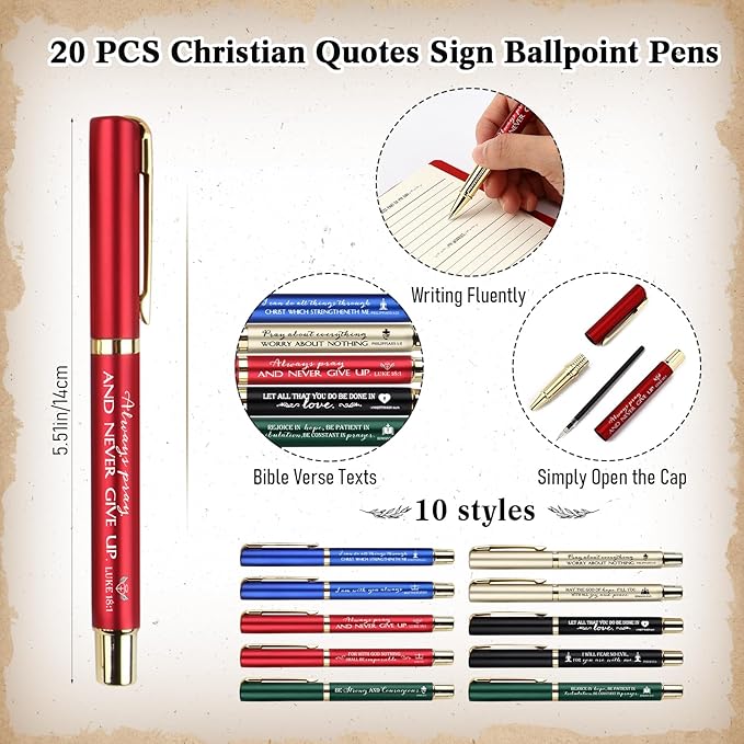 Spakon 20 Set Valentine's Day Christian Gifts Bulk Church Sticky Note Spiral Notebook Bible Verse Ballpoint Pen Prayer Journal Religious Scripture Notepad Sunday School Teacher Pastor Party Favor