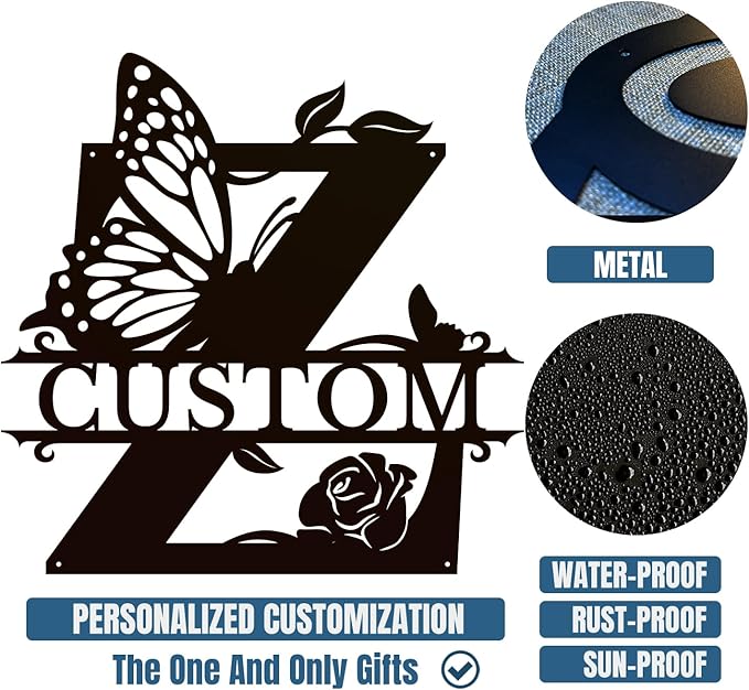 Personalized Custom Letter Name metal Signs,Custom Black Letter Monogram Wall Art Decor,Metal Signs Plaques Outdoor wall Decorative Signage (Z)